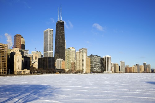 chicago winter snow lake