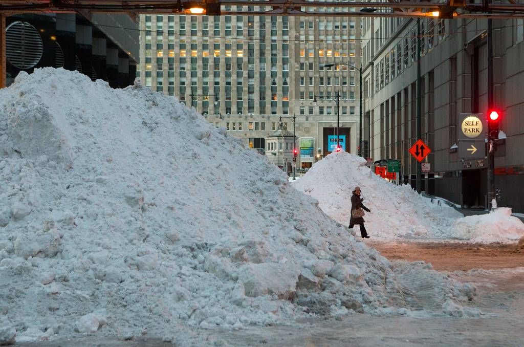 piles of Groundhog Day snow prior to snow plowing