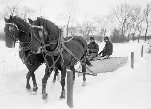 horse-drawn snow plow
